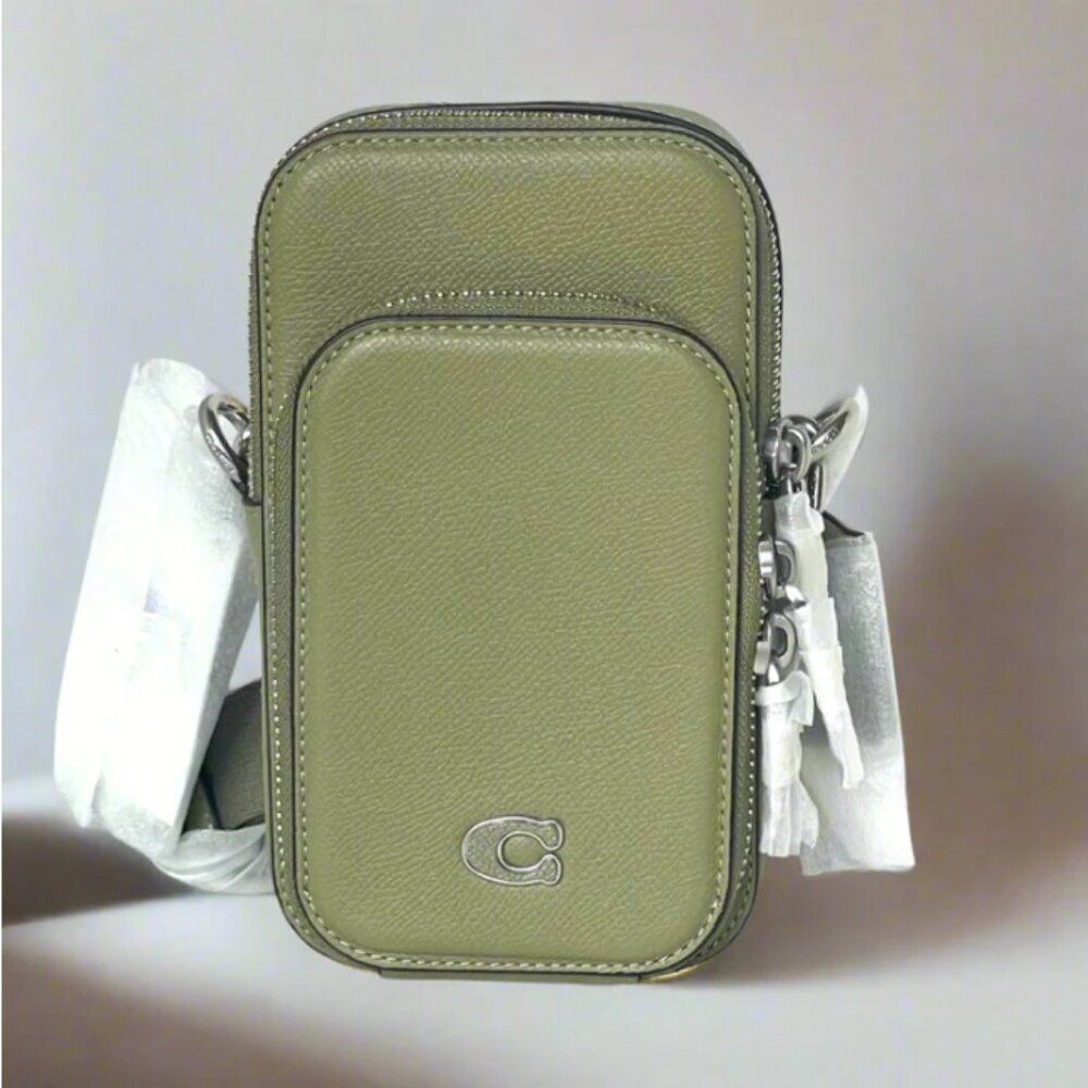 Coach Phone Crossbody Bag CP272 Crossgrain Leather Moss Pockets Unisex ORGPKG - Picture 3 of 12